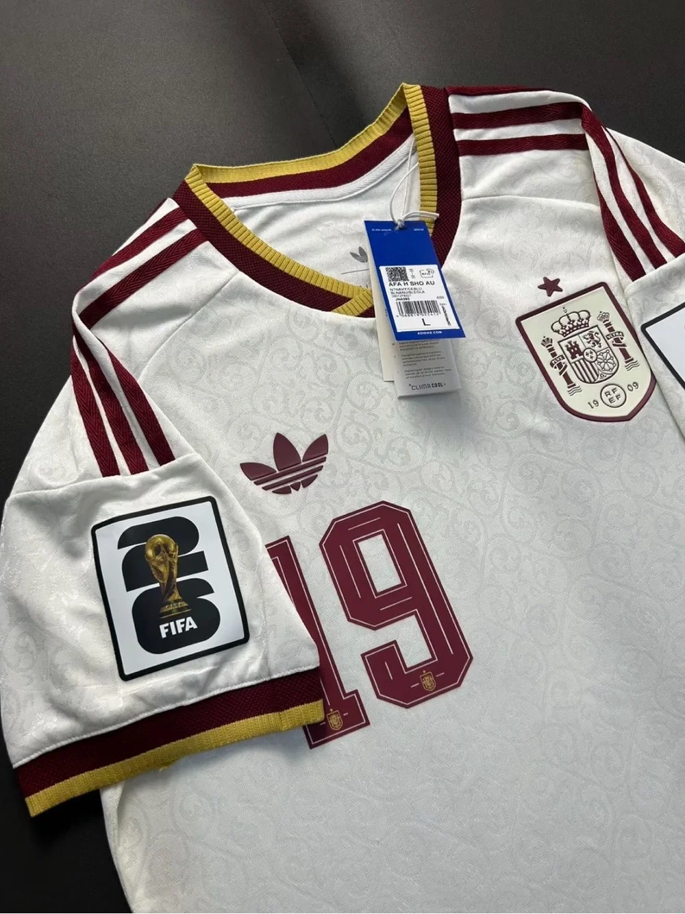 adidas White & Maroon Spain Soccer Jersey #19